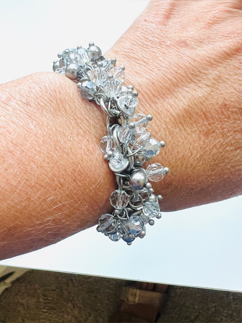 Silver Crystal Cluster Bracelet - Clear Beads